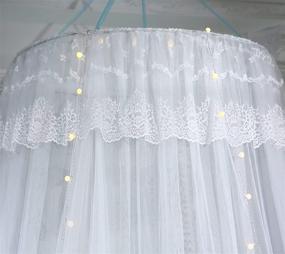 img 2 attached to 👑 Mengersi Princess Bed Canopy with Lights - Round Dome Curtains Mosquito Net Tent for Girls Kids Adults - King Queen Full Bed Size (Blue + White)