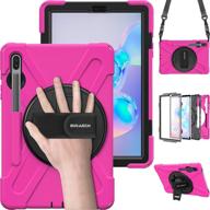 📱 protective case for samsung galaxy tab s6 10.5 2019 - heavy duty shockproof rugged cover with hand strap, stand, and shoulder strap - kids/students - rose red logo