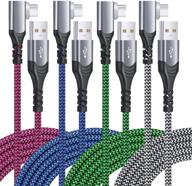 10ft right angle usb c cable [4-pack] fast charging type c charger nylon braided cord for galaxy s10/s9/s8/note, lg, moto, pixel and more - blue, hotpink, green, white logo