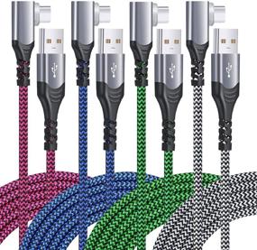 img 4 attached to 10ft Right Angle USB C Cable [4-Pack] Fast Charging Type C Charger Nylon Braided Cord for Galaxy S10/S9/S8/Note, LG, Moto, Pixel and More - Blue, Hotpink, Green, White