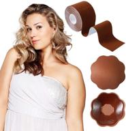 👙 xl breast lift tape for large breasts - breathable chest support tape with reusable nipplecover adhesive bra (brown), ideal for athletic activities and body support логотип