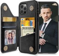 lohasic iphone 12 pro max wallet case - stylish pu leather protective cover with 5 card holder slots, kickstand, and magnetic closure - suitable for men and women - black logo