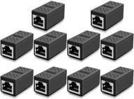 🔌 ethernet cable extender, rj45 coupler connector - female to female ethernet coupler (10 pack, black) logo