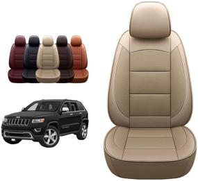 img 4 attached to OASIS AUTO Grand Cherokee Custom Fit PU Leather Seat Cover For 2011-2012-2013-2014-2015-2016-2017-2018-2019-2020 Grand Cherokee (TAN)