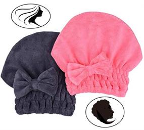 img 2 attached to 🎀 MAYOUTH Microfiber Hair Drying Towels Head Wrap with Bow-Knot Shower Cap - Perfect Hair Turban for Curly Long & Wet Hair - 2 Pack Ideal Gift for Women