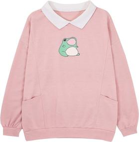 img 4 attached to Stylish Women's Frog Sweatshirt: Oversize Pullover with Kawaii Graphic and Long Sleeves - Aesthetic Clothing for a Perfect Blend of Comfort and Trendiness