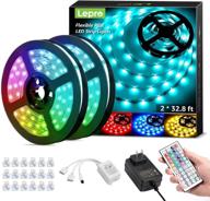 🔮 ultra-long lepro 65.6ft led strip lights (32.8ftx 2) - rgb 5050 color changing tape light with remote controller, fixing clips, & etl listed adapter for bedroom, room, kitchen, bar логотип