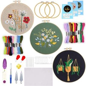 img 4 attached to 🌸 ZALALOVA Embroidery Starter Kit: 3 Packs with Flowers Plants Pattern, Instructions, and Tools – Perfect for Beginners!