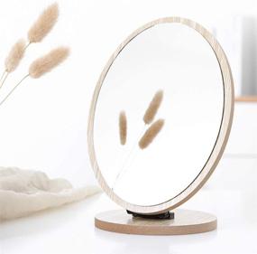 img 2 attached to 💄 Oval Table Mirror with Rotating Wood Frame - Ideal for Makeup and Cosmetics