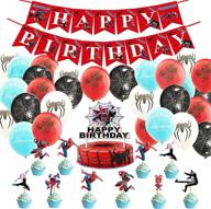 🕷️ spiderman party decorations sets for boys and girls birthday party, miles morales party decorations.spider-man:into the spider-verse themed party supplies.4 categories, including 1 set of birthday banner, 1 piece cake topper, 24 cupcake toppers and 20 pieces balloons for kid's birthday party. логотип