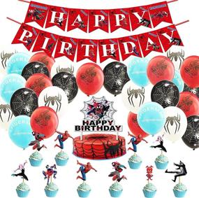 img 4 attached to 🕷️ Spiderman Party Decorations Sets for Boys and Girls Birthday Party, Miles Morales Party Decorations.Spider-man:Into the Spider-Verse Themed Party Supplies.4 Categories, Including 1 Set of Birthday Banner, 1 Piece Cake Topper, 24 Cupcake Toppers and 20 Pieces Balloons for Kid's Birthday Party.