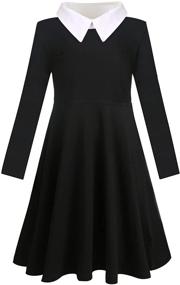 img 4 attached to Adorable Jorssar Girls Black Halloween Peter Pan Collar Dress: Trendy Kids Cotton Twirly Dress in Size 5-12 Years