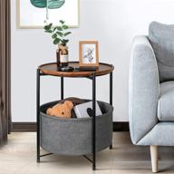 🪑 solid wood round top fabric basket end table with storage, metal frame accent furniture for nursery bedroom nightstand, 16.5in diameter portable midum side coffee snack table (20.7inh) logo