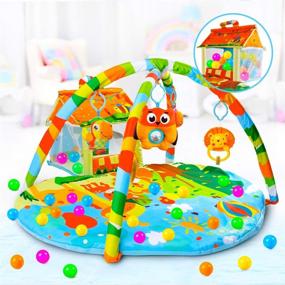img 4 attached to 👶 VATOS Baby Play Mat and Activity Gym with Ball Pit Kick and Play Deluxe Zoo Plush Infant Play Mat for Babies Ages 0-12 Months - Einstein Pads Included!