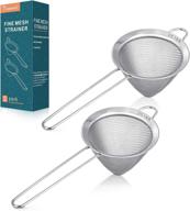 🍸 2-pack 18/8 small food strainer - fine mesh sieve with long handle - cocktail strainer for cocktails, tea herbs, coffee & drinks - rust-proof - great tea strainer - 3.5-inch - stainless steel logo