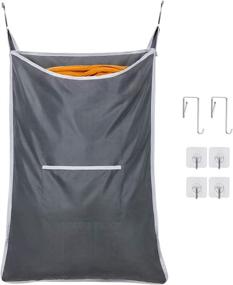 img 4 attached to 👕 Chrislley XL Hanging Laundry Hamper Bag | 2 Hook Varieties | Waterproof Door Hanging Laundry Hamper for Holding Dirty Clothes | Space-Saving Drak Grey Hamper
