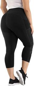 img 2 attached to 🩳 Uoohal Plus Size High Waist Yoga Pants with Pocket - Tummy Control, Running Workout Athletic Leggings for Women