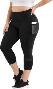 img 3 attached to 🩳 Uoohal Plus Size High Waist Yoga Pants with Pocket - Tummy Control, Running Workout Athletic Leggings for Women