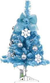 img 4 attached to 🎄 23.5-inch Mini Artificial Christmas Tree with LED Lights for Tabletop, Desk, and Home Decorations (Flocking-Blue)