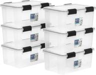 iris usa weathertight plastic storage bin tote organizing container bundle – clear, 19qt (6 count) logo