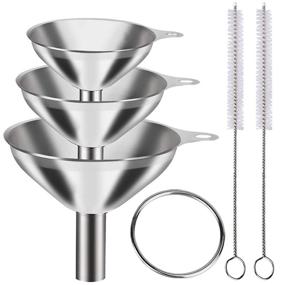 img 4 attached to YLYL 6Pcs Metal Stainless Steel Funnel Set - Large and Small Funnel Set of 🔍 3, Food Grade Mini Funnels for Kitchen Use, Filling Bottles, Flasks, and Cooking - Includes 2 Brushes