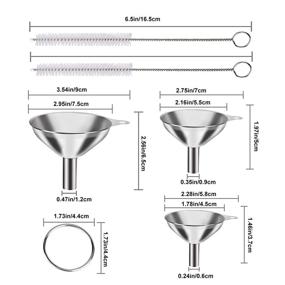 img 3 attached to YLYL 6Pcs Metal Stainless Steel Funnel Set - Large and Small Funnel Set of 🔍 3, Food Grade Mini Funnels for Kitchen Use, Filling Bottles, Flasks, and Cooking - Includes 2 Brushes