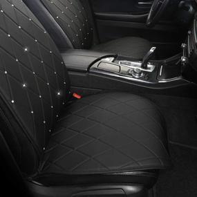 img 3 attached to 🖤 Black Panther Luxury PU Leather Car Seat Covers with Rhinestones for Women & Girls - Universal Fit, Black