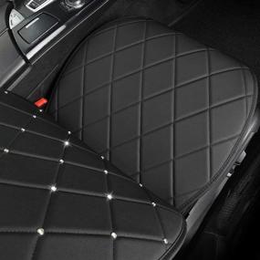 img 2 attached to 🖤 Black Panther Luxury PU Leather Car Seat Covers with Rhinestones for Women & Girls - Universal Fit, Black