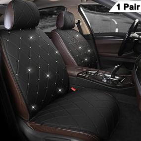 img 4 attached to 🖤 Black Panther Luxury PU Leather Car Seat Covers with Rhinestones for Women & Girls - Universal Fit, Black