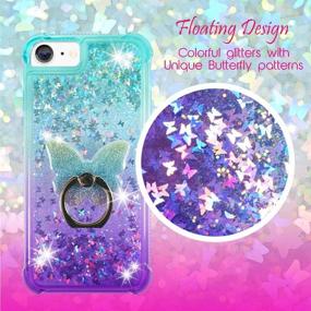 img 3 attached to ✨ ZASE Cute Case for iPhone SE 2020/8/7: Liquid Glitter Sparkle & 3D Waterfall Floating Butterflies, Gradient Aqua Purple with Phone Ring Stand - Shockproof & Stylish!