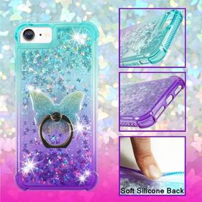 img 1 attached to ✨ ZASE Cute Case for iPhone SE 2020/8/7: Liquid Glitter Sparkle & 3D Waterfall Floating Butterflies, Gradient Aqua Purple with Phone Ring Stand - Shockproof & Stylish!