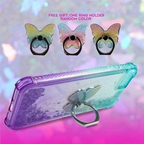 img 2 attached to ✨ ZASE Cute Case for iPhone SE 2020/8/7: Liquid Glitter Sparkle & 3D Waterfall Floating Butterflies, Gradient Aqua Purple with Phone Ring Stand - Shockproof & Stylish!