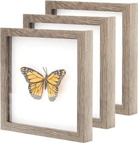 img 4 attached to Super-Sturdy Real Wood 8x8 Shadow Box Frame 3pk – Weathered Grey: Display Photos, Bouquets, Medals & More Effortlessly