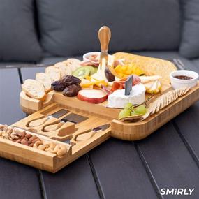 img 1 attached to SMIRLY Cheese Board and Knife Set: Complete Charcuterie Board - Bamboo Cheese Platter for Wine, Meat, and Cheese - Perfect Gift for Housewarmings, Weddings, Anniversaries, and Bridal Showers