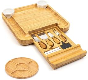 img 4 attached to SMIRLY Cheese Board and Knife Set: Complete Charcuterie Board - Bamboo Cheese Platter for Wine, Meat, and Cheese - Perfect Gift for Housewarmings, Weddings, Anniversaries, and Bridal Showers