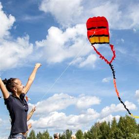 img 3 attached to 🌈 Optimized Fullfar Rainbow Kite for Kids, Durable Nylon Material - 196 inch/5m Length with Y-Shaped Fuzzy/Fringed Tail. Ideal Parafoil Kite for Beach and Outdoor Activities.