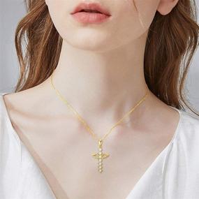 img 3 attached to 💎 Stunning 14K Real Gold Cross Pendant Necklace with 5A Cubic Zirconia - Fine Jewelry for Women/Girl, Yellow Gold Angel Wings Cross Necklace - 16''+2'' Extender