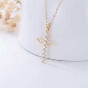 img 2 attached to 💎 Stunning 14K Real Gold Cross Pendant Necklace with 5A Cubic Zirconia - Fine Jewelry for Women/Girl, Yellow Gold Angel Wings Cross Necklace - 16''+2'' Extender