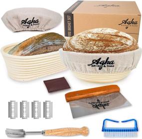 img 4 attached to 🥖 Premium Banneton Bread Proofing Basket Set - 2-Pack Round & Oval Rattan Sourdough Baskets with Dough Scraper, Linen Liner, Lame, and Brush - Perfect Bread Making Tools for Both Pros & Home Bakers