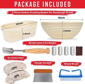 img 3 attached to 🥖 Premium Banneton Bread Proofing Basket Set - 2-Pack Round & Oval Rattan Sourdough Baskets with Dough Scraper, Linen Liner, Lame, and Brush - Perfect Bread Making Tools for Both Pros & Home Bakers