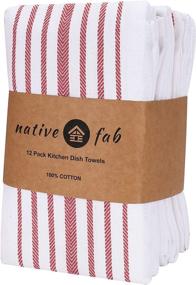 img 3 attached to 🧺 Pack of 12 Native Fab Scandia Stripe Kitchen Dish Towels - Cotton, Highly Absorbent, Durable and Washable - 14x25 inches - Tea Towels, Dish Cloths, Cleaning Cloths for Restaurants - Kitchen Towels with Hanging Loop - Red and White