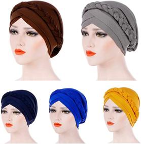 img 1 attached to 🧕 Silky Turban Hats for Women with Cancer or Chemo - Fxhixiy Hijab Braid Cap Headwrap Headwear Beanies