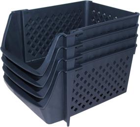 img 2 attached to Efficient Pantry Organization: Skywin 4-Pack Black Stackable Storage Bins for Food, Kitchen, and Bathroom Essentials