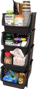 img 3 attached to Efficient Pantry Organization: Skywin 4-Pack Black Stackable Storage Bins for Food, Kitchen, and Bathroom Essentials