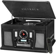 🎵 victrola 8-in-1 bluetooth record player &amp; multimedia center with built-in stereo speakers - turntable, wireless music streaming in black logo