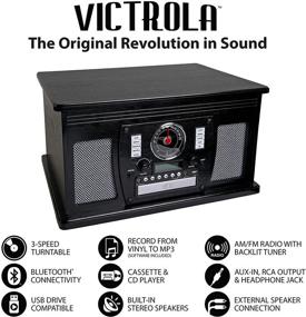 img 2 attached to 🎵 Victrola 8-in-1 Bluetooth Record Player &amp; Multimedia Center with Built-in Stereo Speakers - Turntable, Wireless Music Streaming in Black