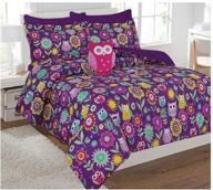 fancy linen girls twin comforter set: owls, flowers, purple teal yellow lavender - owl purple logo