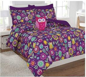 img 3 attached to Fancy Linen Girls Twin Comforter Set: Owls, Flowers, Purple Teal Yellow Lavender - Owl Purple