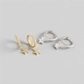 img 1 attached to Sterling Silver Cubic Zirconia Star Dangle Hoop ⭐ Earrings: Sparkling Small Round Huggies for Women & Girls