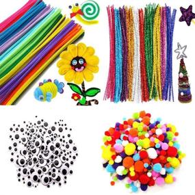 img 4 attached to 🎨 600 Piece Craft Set: 200 Chenille Stems, 150 Self-Sticking Wiggle Googly Eyes, and 250 Pompoms - Ideal for DIY Art Supplies and Craft Projects